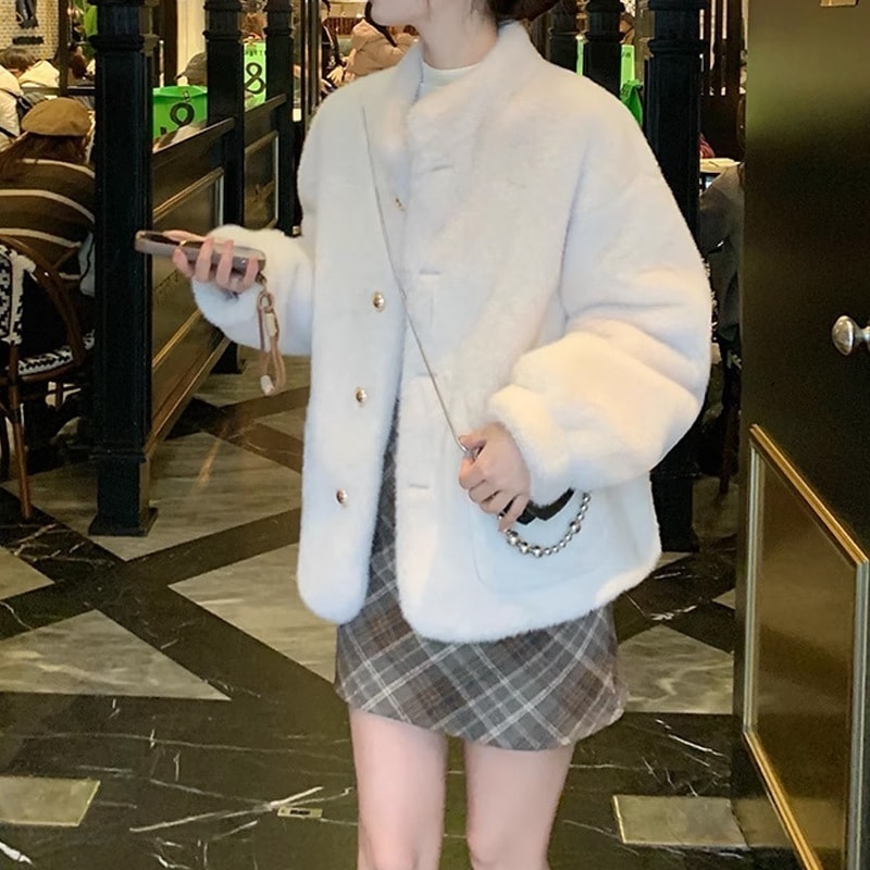 フェイクファーコート スタンドカラー ミンク風 毛足 ふかふか エコ ファー 冬 2026 新作 トップス 毛足 ふかふか アウター