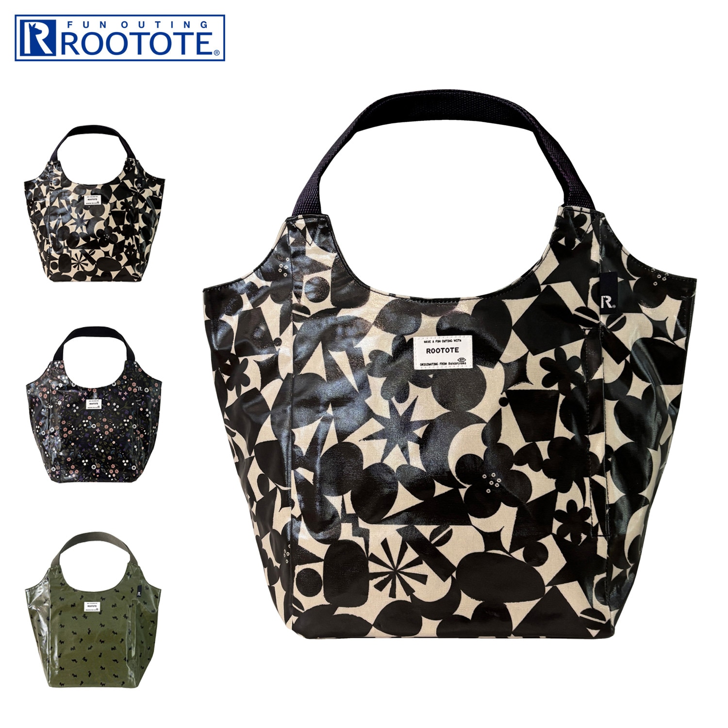 トートバッグ EU.ラウンド.ラミネート-S レディース A4 軽量 撥水 大容量 ブラック カーキ 黒 3602