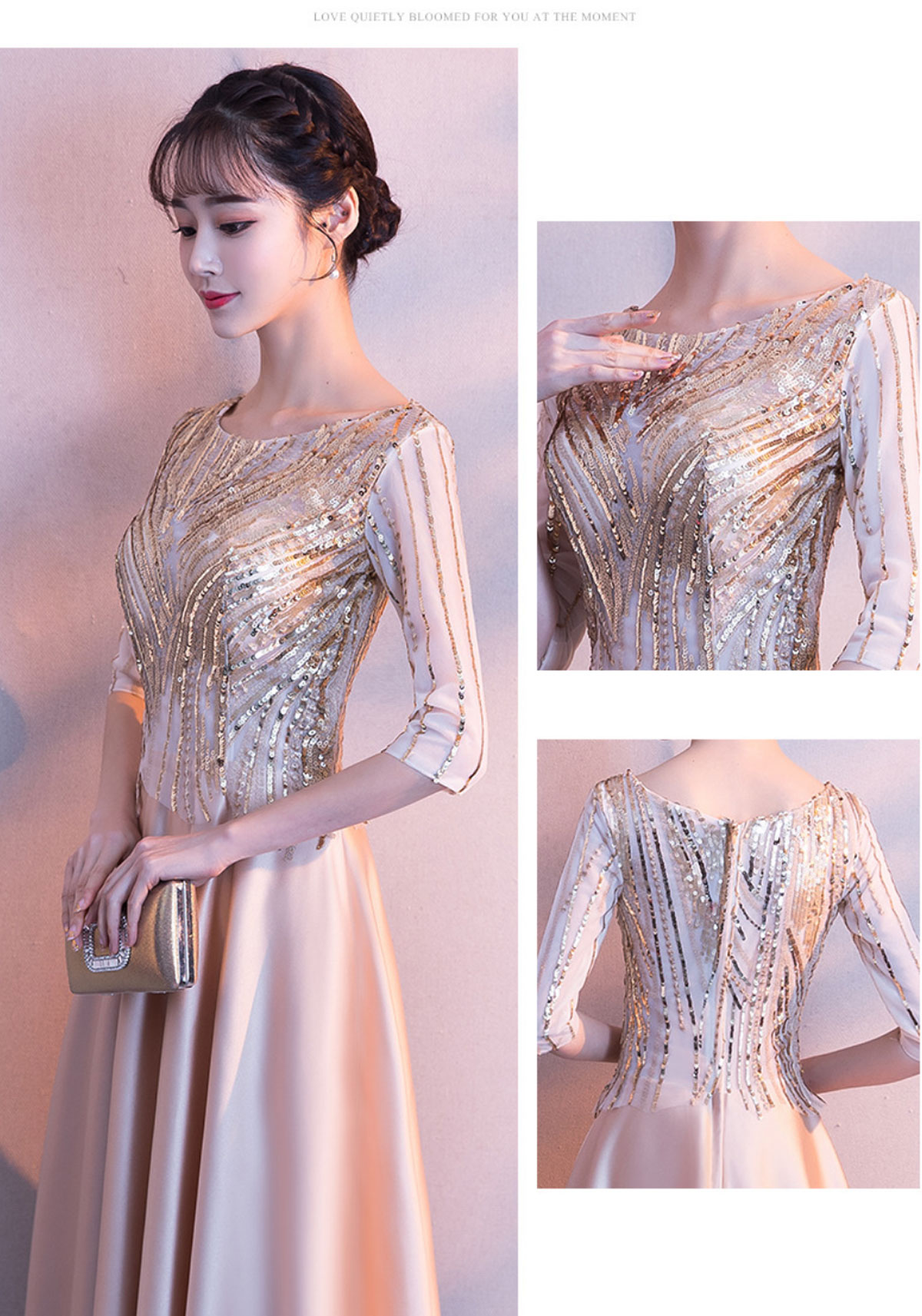 2019新しい大人気 宴会 パーティー 繊細な刺繍 ドレス 薄い 隠しジッパー セクシーなデザイン 美脚効果 快適 豪華 優美 女性着用ドレス011