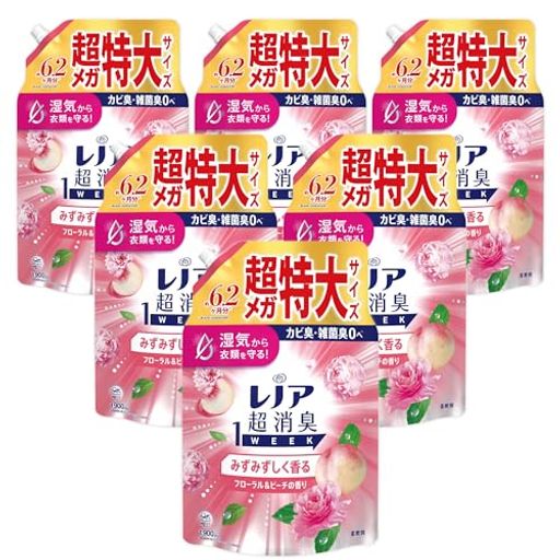 レノア Lenor 超消臭1WEEK 柔軟剤 みずみずしく香るフローラル&ピーチの香り 詰め替え 1900mLx6袋 [大容量] [ケース品]