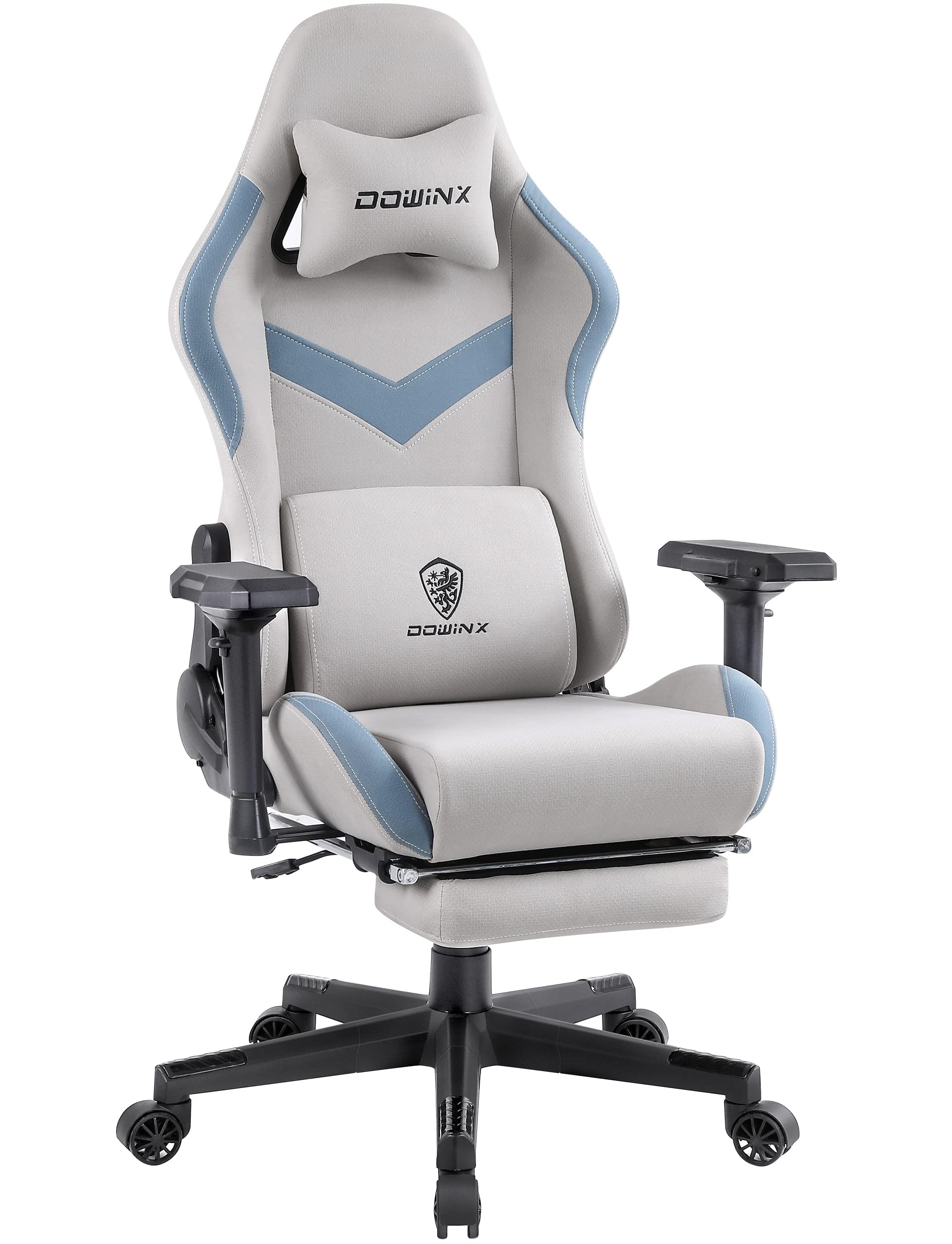 Dowinx ゲーミングチェア ファブリック オットマン付き オフィスチェア パソコンチェア 4Dアームレスト フットレスト デスクチェア ゲーム用チェア ポケットコイル グレー 椅子 LS-6668