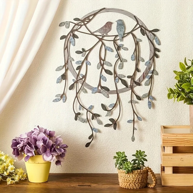 メタルウォールアート 壁掛け 北欧 モダン ウォールインテリア 鳥 小鳥 葉っぱ 植物 枝 アンティーク風 ヴィンテージ風 金属 ホームデコ 壁面ディスプレイ おしゃれ シンプル リビング 玄関 4,755円
