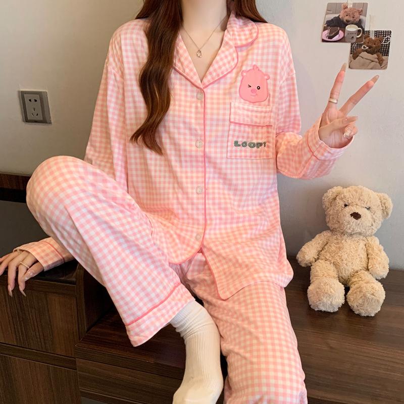 部屋 シャツパジャマ 上下セット ルームウェア パジャマ 長ズボン 秋 春 おしゃれ 産後 入院 チェック 可愛い レディース きいサイズ 長袖 前開き パジャマ
