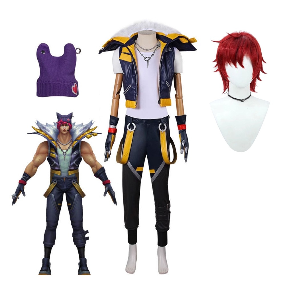 LOL Sett コスプレ衣装 パーティーの衣装 コスプレウィッグ 仮装 変装 大人の男性のためのコスプレ衣装,ゲームの映画,完全なハロウィーンの衣装,ファンタジーの制服,ロールプレイ