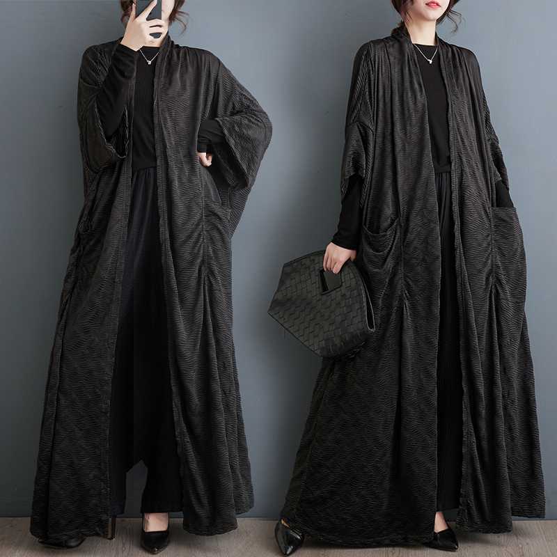 「ファットガール」 体型カバー レディース トレンチコート ロングカーディガン 秋冬 カーディガン