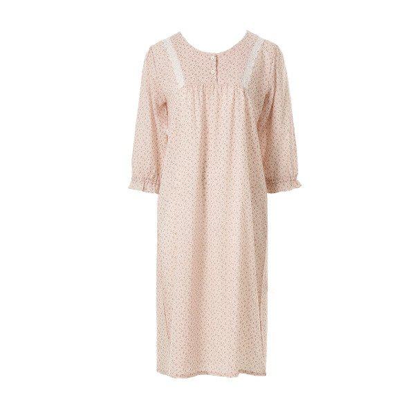 綿80番手アサ小花柄ワンピース女子パジャマ OR_CA(VEVA102L)