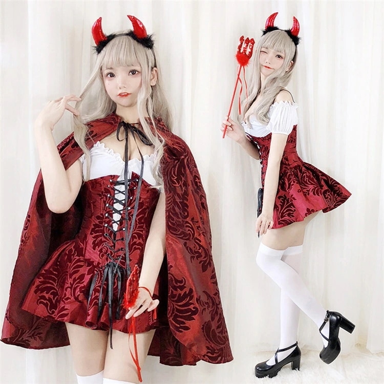 ハロウィン 衣装 仮装 ワンピース レディース コスプレ 悪魔 ゴスロリ 女性 小悪魔 ヴァンパイア 魔女ハロウィン コスプレ衣装 コスチューム 大人 セクシー レース切り替え袖コスチューム 学園祭