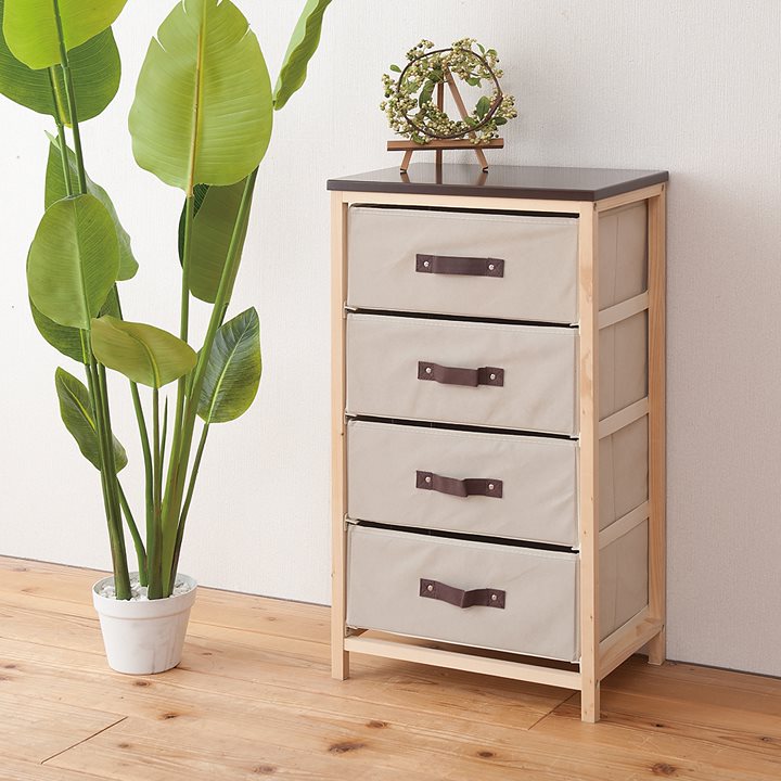 収納ハンプチェスト 4段　天板付　木目　収納　北欧風　スリム　軽量