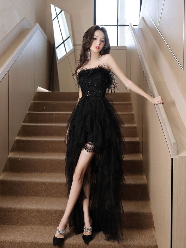 ブラックシースイブニングドレス 新しいハイフィーリング宴会ドレス セレブドレス 誕生日バットミツバドレス パーティードレス ウェディングドレス 結婚式ドレス
