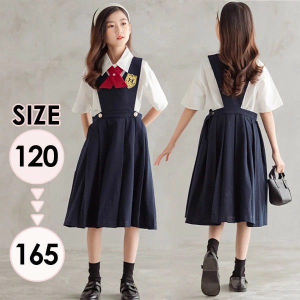 ワンピース 女の子 制服 子供 キッズワンピース シャツ セット夏 韓国風 子供服 通園 通学 コットン かわいい 子ども 子供服 結婚式 七五三 卒業式 誕生日プレゼント ネイビー 120/130/