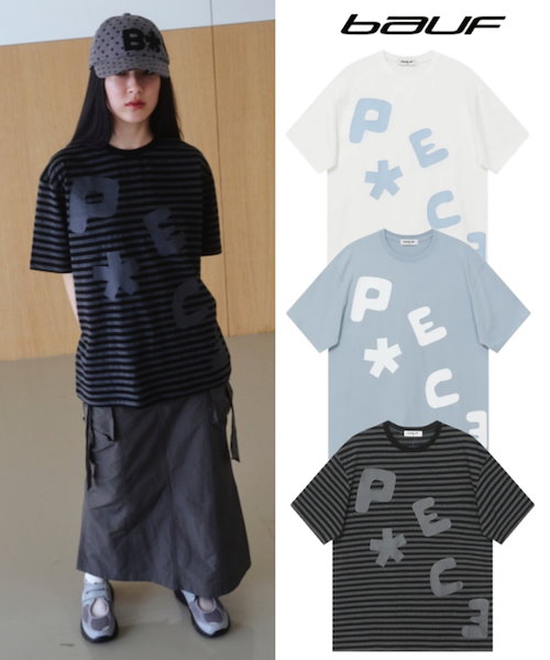 韓国 ユニセックス ロゴTシャツ[BAUF] PEACE RINGER T-SHIRT Qoo10 BAUF PEACE RINGER ロゴ 半袖 T