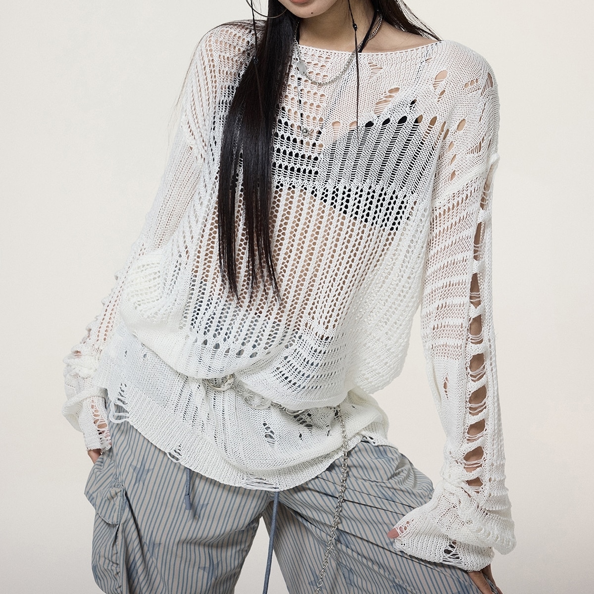 セーター ニット トップス ボートネック ダメージ ランダム ラフ ドロップショルダー 長袖 大人可愛い シンプル 上品 お洒落 こなれ感 普段使い