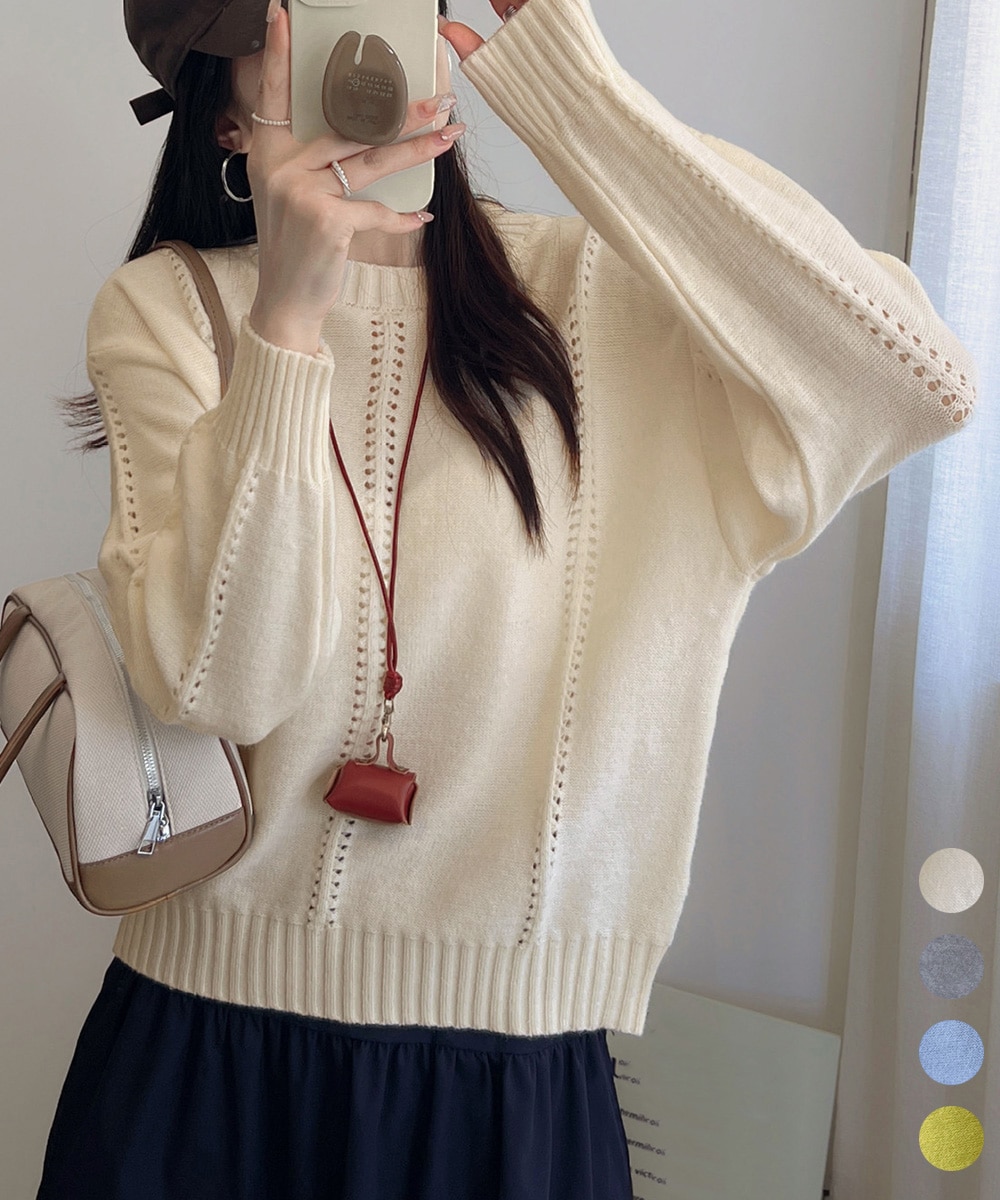 国内即納 ニットトップス 秋冬クルーネックセーター 90SXIH-005