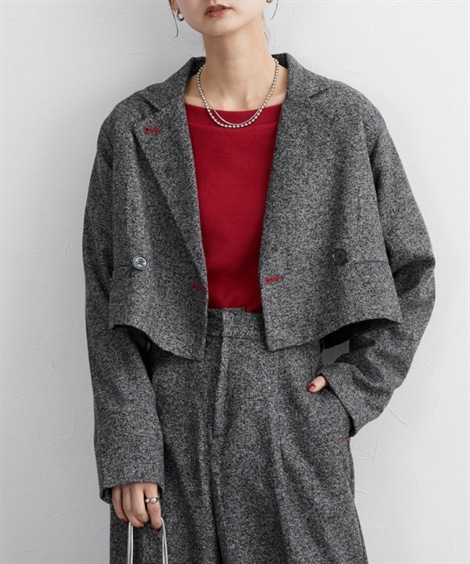 ジャンパー・ブルゾン セットアップ可能 起毛ツイードショート丈ジャケット