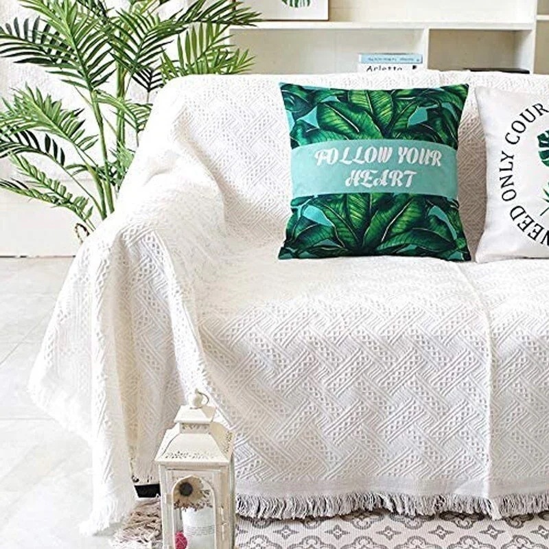 マルチカバー 北欧風 ソファカバー おしゃれ 123人掛け 綿製品のブランケット ホワイト 無地 カ