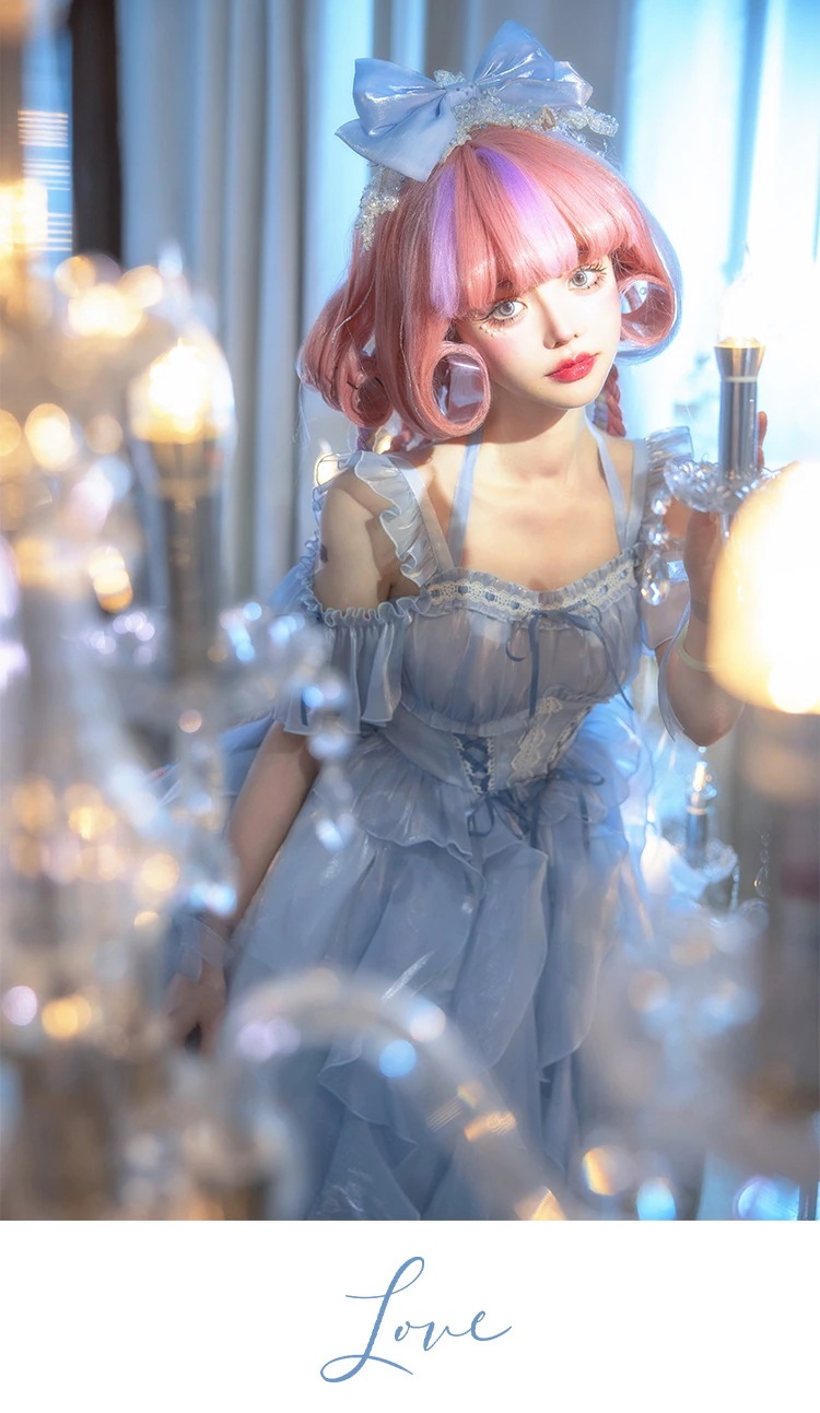 ロリータ ドレス ジャンパースカート ロリィタ ワンピース 光沢感 姫様 妖精 ゆめかわいい ゴシック 編み上げ 新作 コスプレ衣装 女性 コスチューム シャーリング クラゲ ジャンスカ Lolita