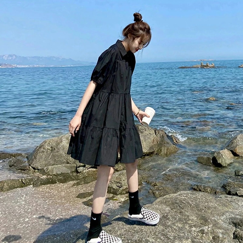 全店任意2枚購入で100円OFFワンピース ミディアム ワンピ レディース ケーキワンピ 半袖 袖あり かわいい ゆったり 体型カバー シルエット 大人可愛い 着やせ かぶるタイプ 無地 シンプル デ