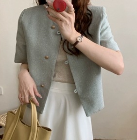 ジャケット 半袖 ルーズ トップス アウター 上着 ミニ丈 半袖 Uネック スリム タイト 細身 ストレート スマート 前開き UVカット かわいい 大人可愛い シンプル カジュアル 大人 おしゃれ