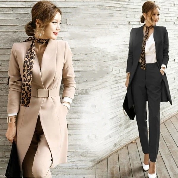 高級な質感パンツスーツレディースセットアップスーツパンツロングコート長袖ベルト付きフォーマル無地ロングパンツセレモニースーツ通勤オフィス結婚式