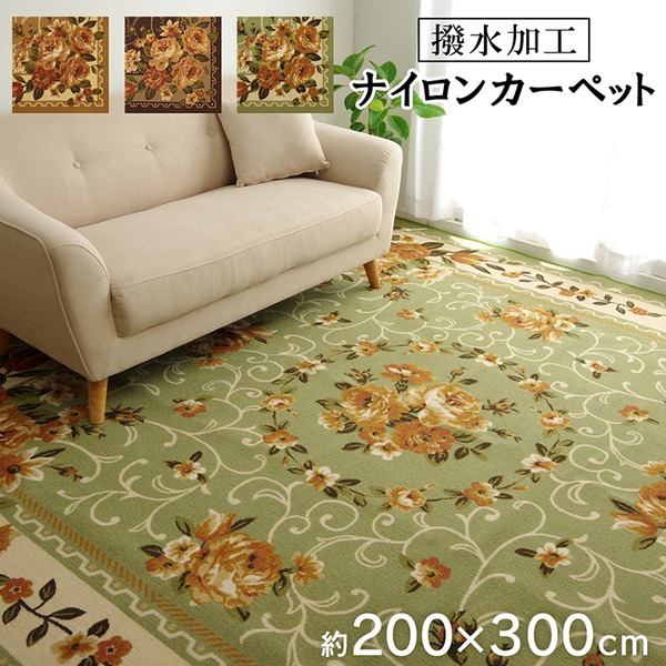 簡易 ラグマット/絨毯 (花柄 ブラウン 約200×300cm) 洗える 撥水加工 ナイロン オールシーズン対応 (リビング) 14,960円