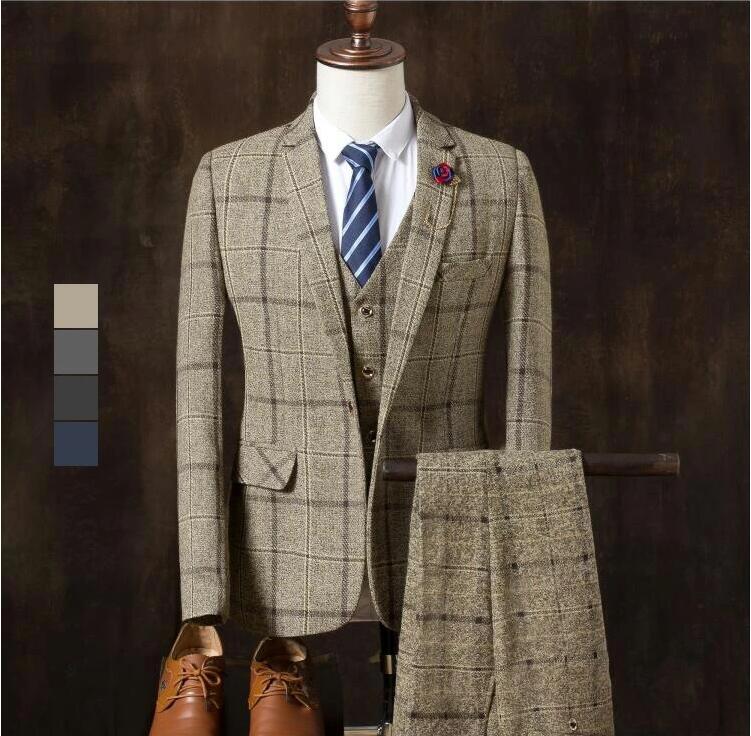 高品質 安価 お得 ４色 チェック柄 3ピーススーツ おしゃれメンズスーツ 高品質 スリーピース suit 細身 花婿 紳士用 フォマール ビジネススーツ セレモニースーツ 就職 通勤 入社 スリムス