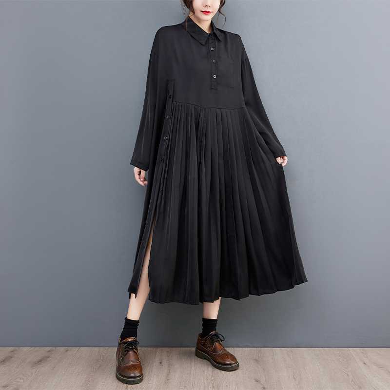 「ファットガール」 2024/春/黒/スプライシング/ゆったり/ロングドレス/女性30%までに制限