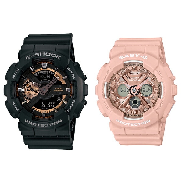 国内正規品 カシオ 時計 ペアウォッチ 腕時計 手表 Gショック ジーショック/BABY-G ベビージー アナデジ デジタル＆アナログ 多機能 防水 ブラック ピンク GA-110RG-1AJFBA