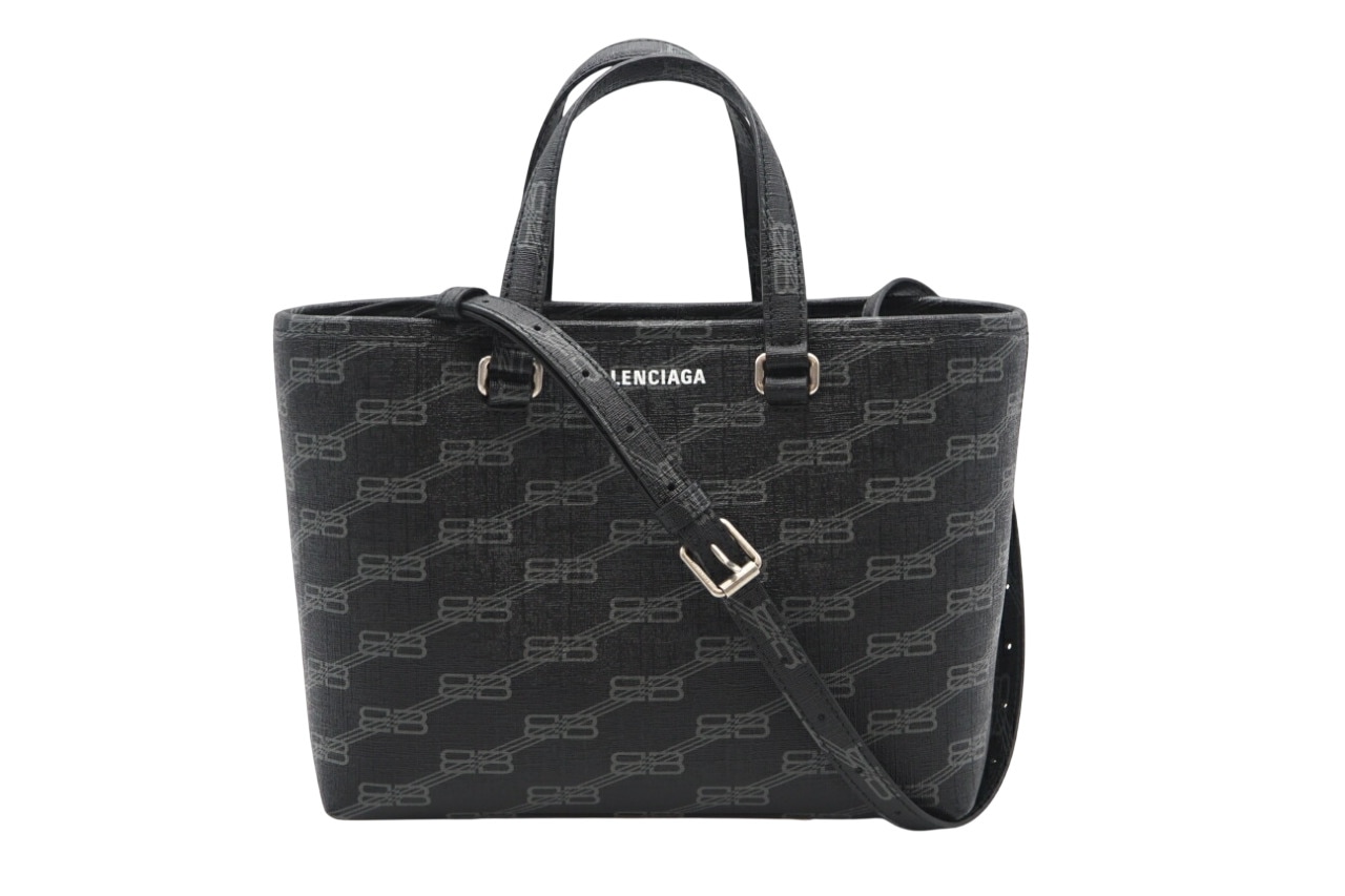 3日以内返品可 美品 2wayトートバッグ BBモノグラム シグネチャー スモール ショッパーバッグ 702699 ブラック グレー コーティングキャンバス レディース