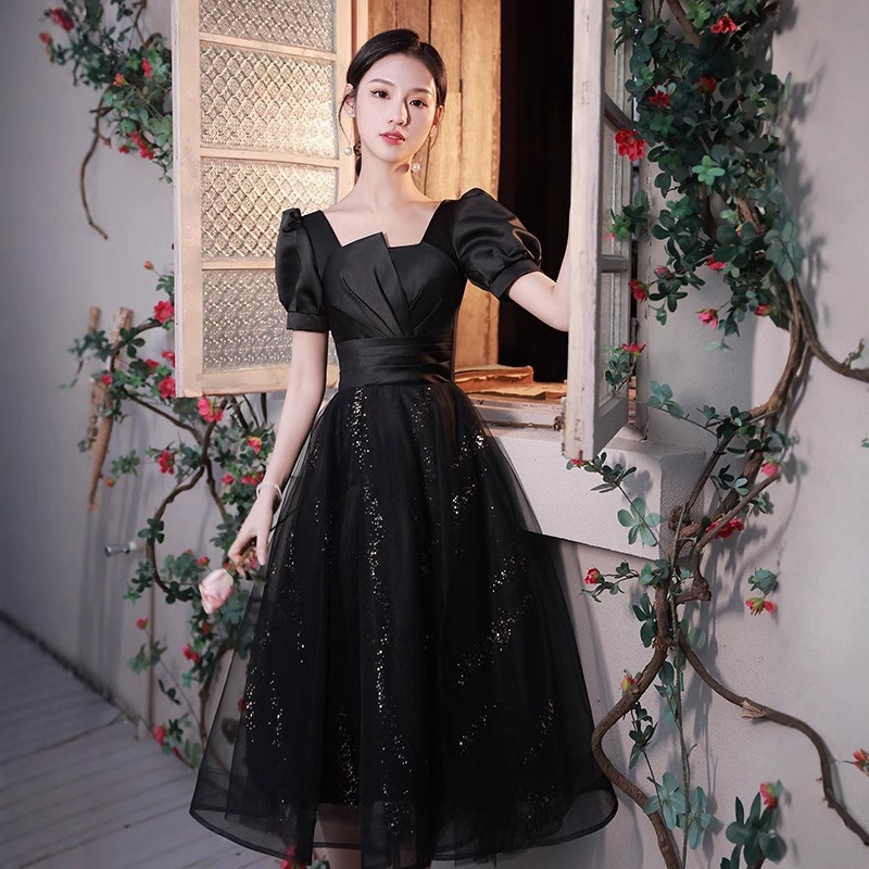 ブラックイブニングドレス女2025宴会気分誕生日成人式洋装ドレスワンピース