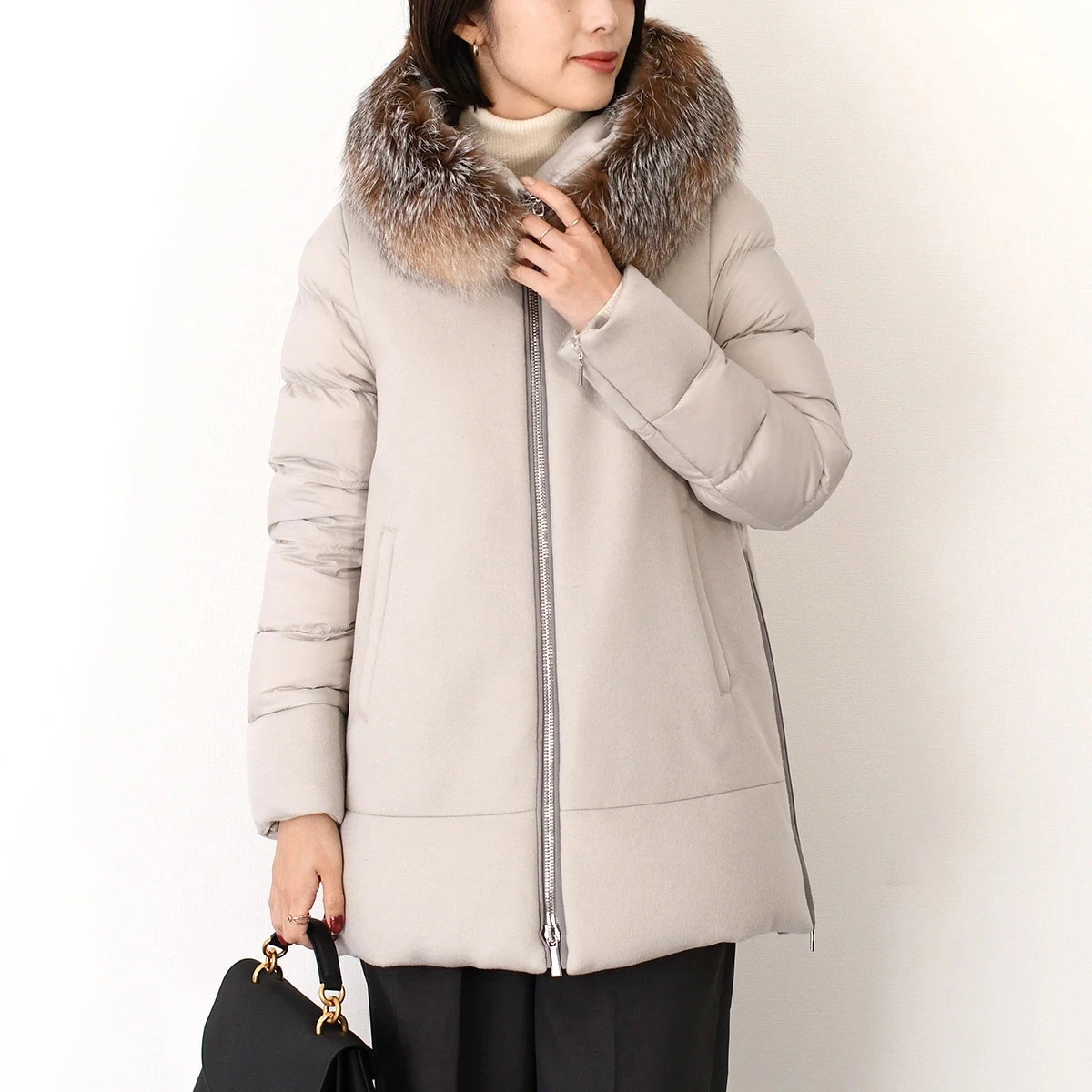 アウター ダウンジャケット FRESIA-LE Aラインコート フリージア アウター レディース ベージュ ウール カシミア ショート丈 秋冬