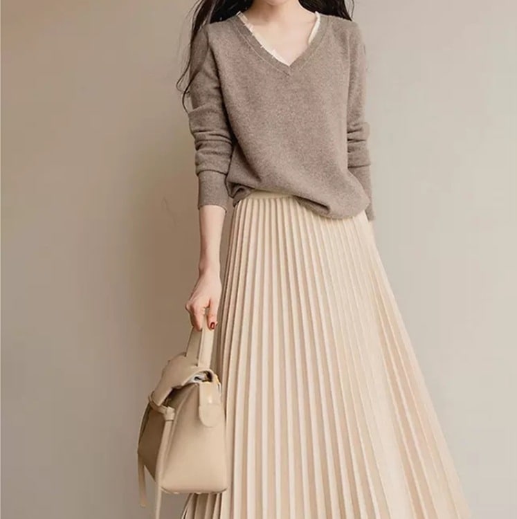 ツーピーストップス カジュアル2点セット ロングプリーツスカート ゆったり長袖ニットセーター トップス スカート ニットソー セーター プルオーバー ロングスカート プリーツスカート 膝下 ロング