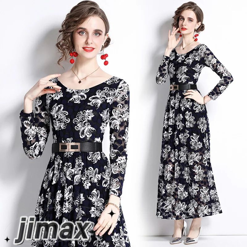 パーティードレス 花柄 ロングドレス 演奏会 結婚式 総レース＆刺繍 ワンピース 長袖 結婚式 ワンピース パーティードレス ロング 大きいサイズXXXL 入園式 二次会 謝恩会 同窓会 服装 発表会