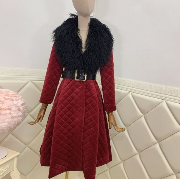 デザイン毛皮コート ベルト付き あ004 ラインフォックス シルク 毛皮