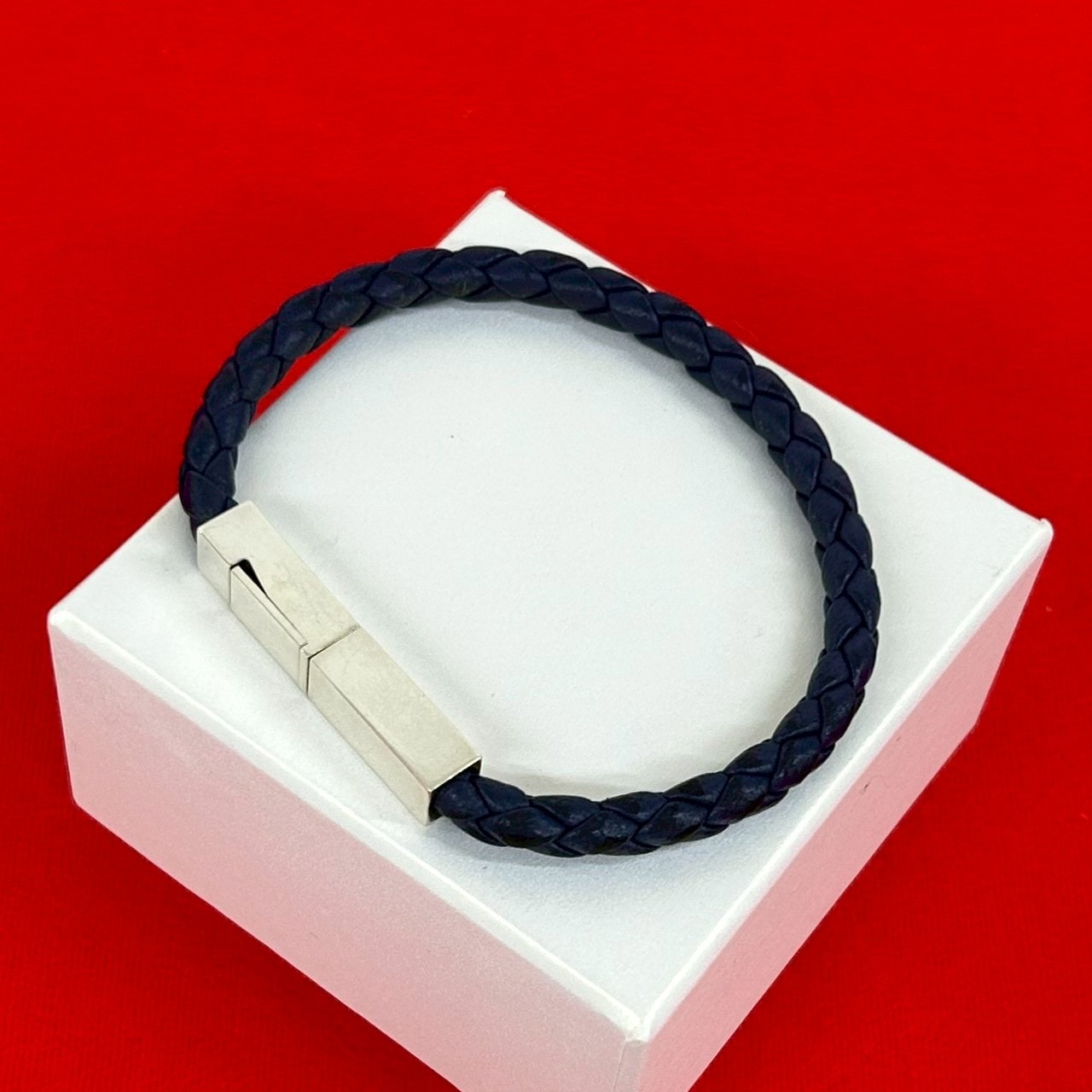 イントレチャートブレスレット レザー シルバー925 ネイビー 18741