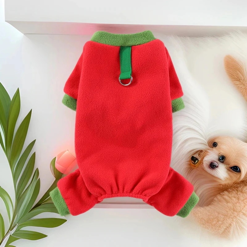 ペット用秋冬フリースワンジー防風・保温性四つ足テディの子犬や猫に リード付きフードなし