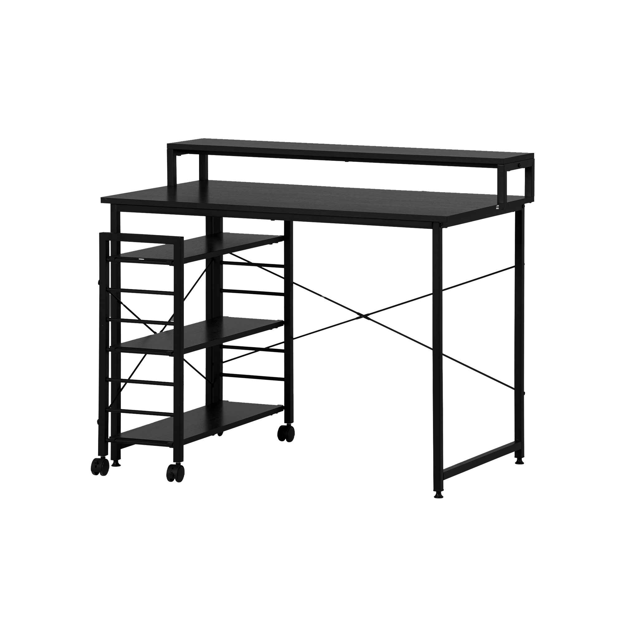 【国内発送,送料無料】【オフィスチェア+パソコンデスク セット】 【ブラック】パソコンデスク キャスター付きで移動可能ラック付き デスク ワークデスク オフィスデスク 学習デスク301556AAA