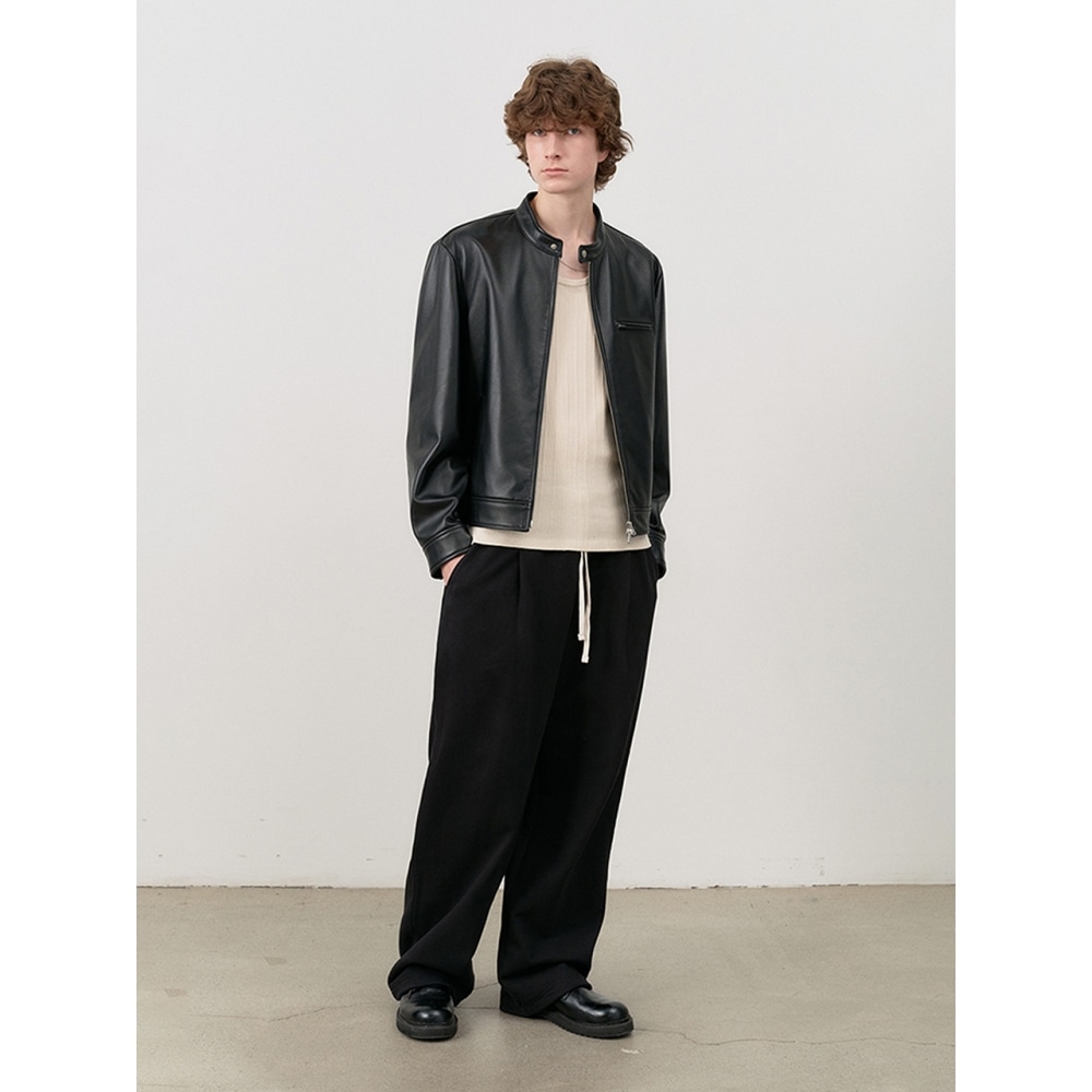 Dunst メンズユニセックスレザーロゴワイドスウェットパンツブラック M UDPA4C102BK