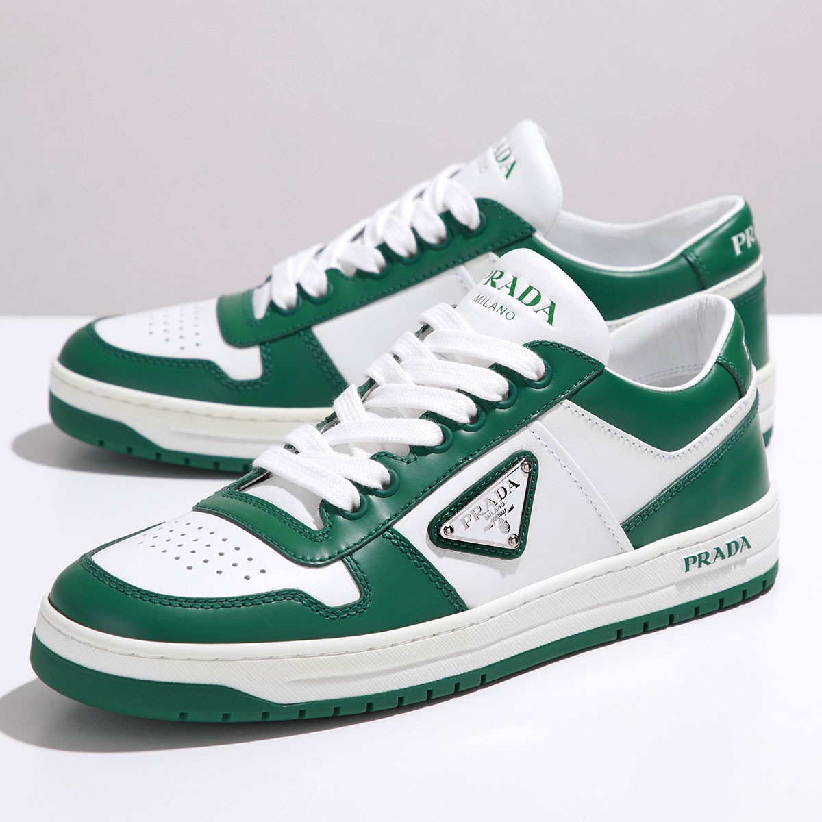 PRADA プラダ スニーカー 1E792M 3LKG レディース ローカット ダウンタウン レザー トライアングルロゴ シューズ 靴 F0DJT/BIANCO-MANGO