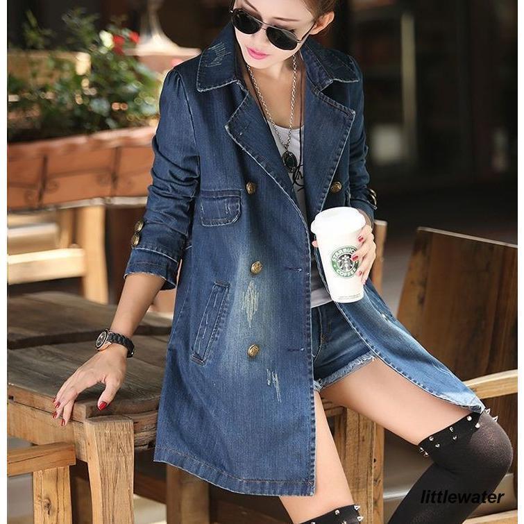 トレンチコート デニムコート 長袖 ミディアム丈 ミディ丈 レディース アウター 上着 ダメージ加工 ウォッシュ加工 ヴィンテージ風 おしゃれ きれい