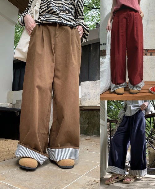 全3色 ワイド バギーパンツ 切り替え バイカラー 体型カバー 着痩せ シンプル大きいサイズ レディース 秋冬 下着 ボトムス ストレート スキニー ショーツ pants