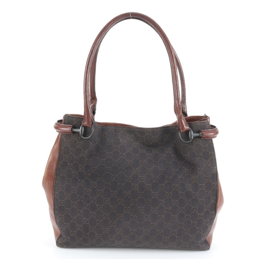 極美品 GGキャンバス ホースビット 101346 レザー×キャンバス トート バッグ 肩掛け ショルダー ハンド 本革 レディース RUM DF24-3 中古