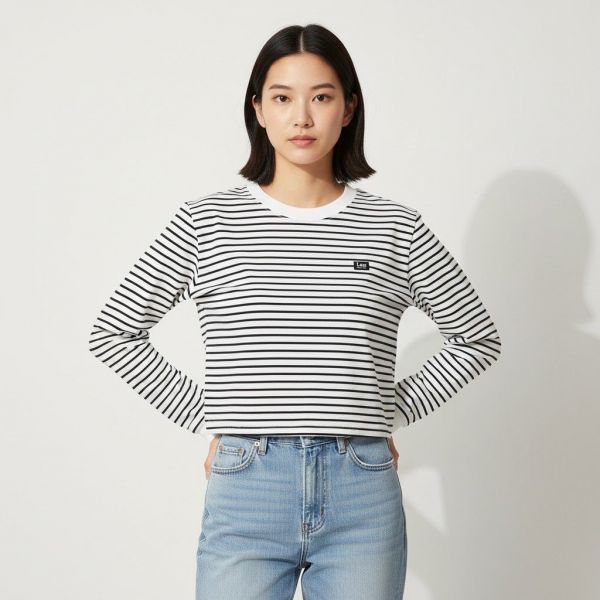 Womens Striped Long-Sleeve T-Shirt White