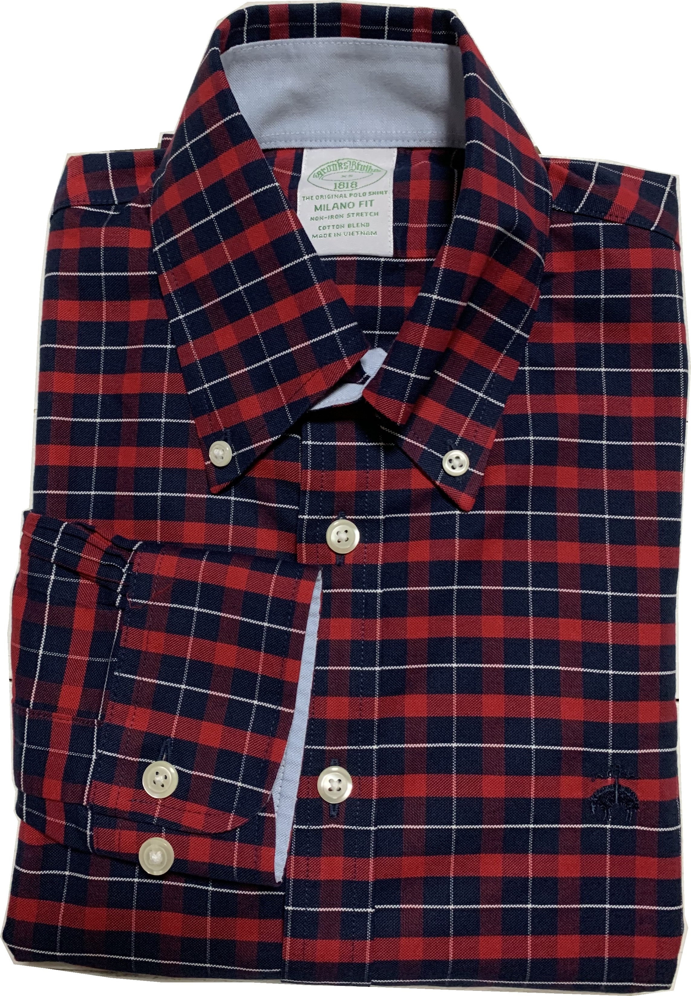 長袖 ワンポイント ボタンダウンシャツ チェック レッド 細身 カスタム メンズ Brooks Brothers BB2-044