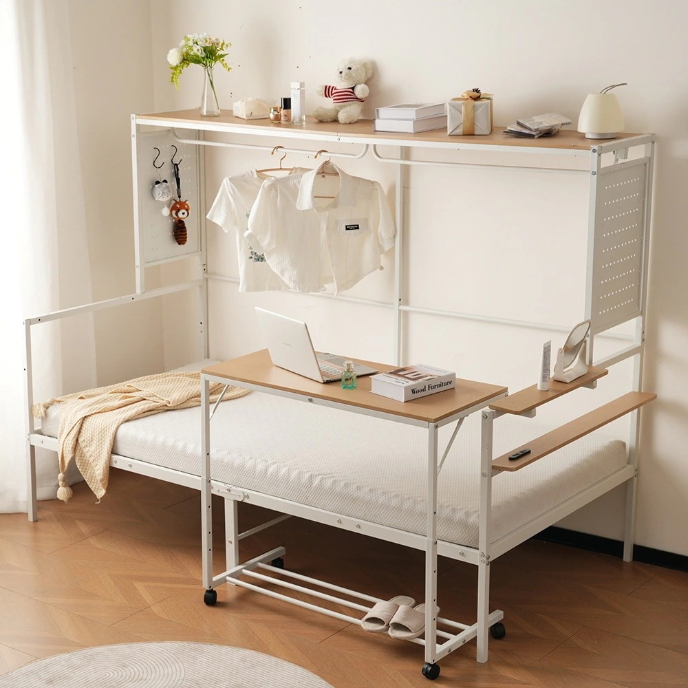 【国内即日発送】システムベット ロフトベッド シングル スチールネット付き 移動型デスク付き 北欧風 木目 子供ベッド 大人ベッド 一人暮らし スチール 耐震 ベッド