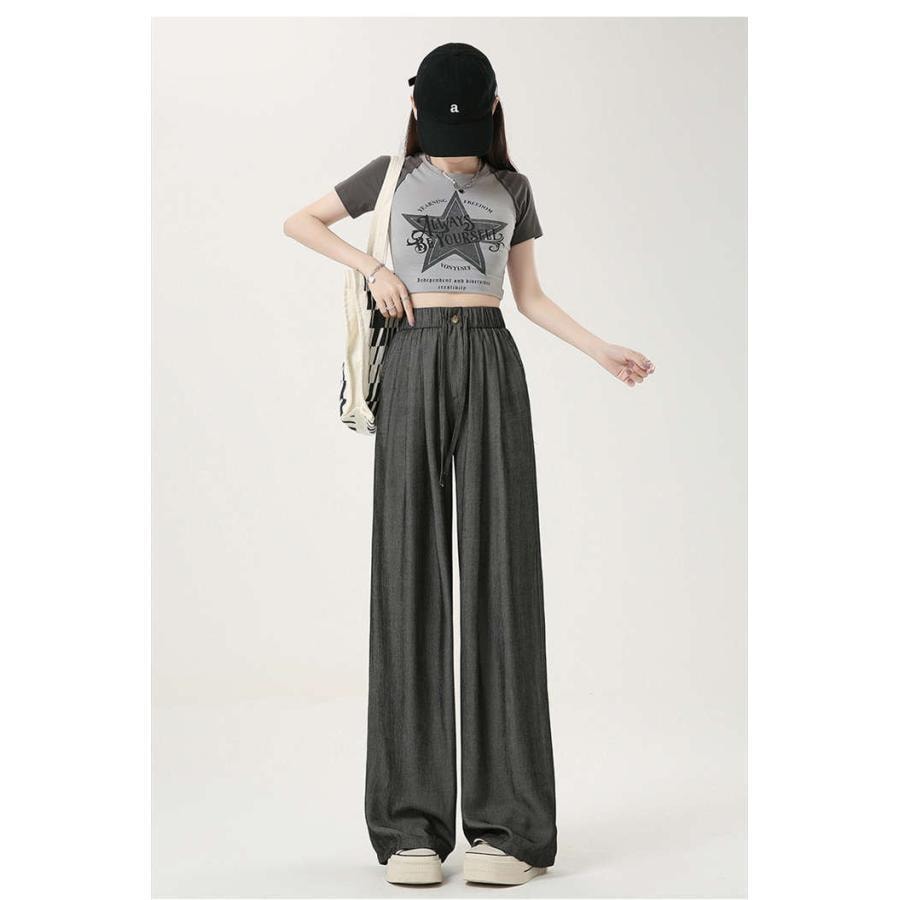 ワイドパンツ 接触冷感 レディース パンツ 冷感 夏 UVカット デニム ワイド ボトムス ズボン ロングパンツ 薄手 デニム 夏デニム ハイウエスト ストレッチ