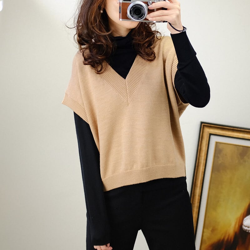 トップス人気おすすめおしゃれ 安い プチプラ カーディガン ニット セーター コーディガン ベスト 肩出し 半袖 ベスト とろみ ビックシルエット ざっくり ぶかぶか Vネック