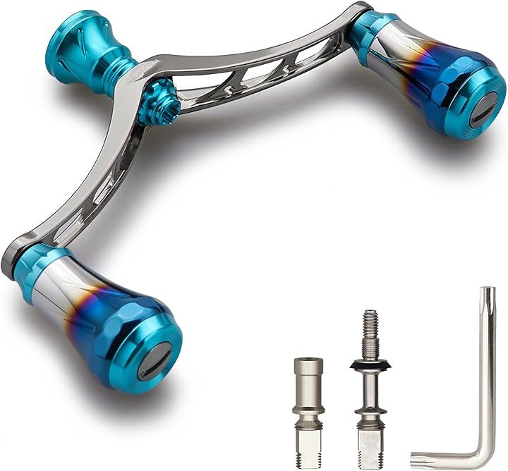 V4.0 80/98mm リール ハンドル 航空アルミ製 シマノ ダイワ 通用 スピニングリール Arch (ターコイズ(ノブ)＆ガンメタル(ハンドル), V4.0 - 98mm)
