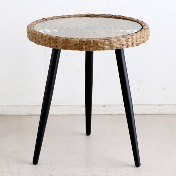 サイドテーブル 高さ55cm ガラス天板 ラタン風 籐家具風 テーブル アジアン リゾート 机