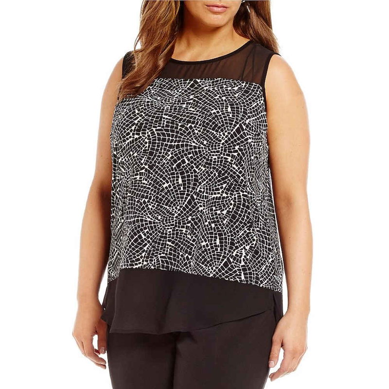 ヴィンス カムート レディース トップス【Vince Camuto Plus Modern Mosaic Mixed Media Top】Rich Black ヴィンス カムート レディース トップス【Vince Camuto Plus Modern Mosaic Mixed Media Top】Rich Black