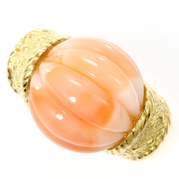 K18 18金 YG リング 指輪 12.5号 サンゴ カード鑑別書 ジュエリー 中古